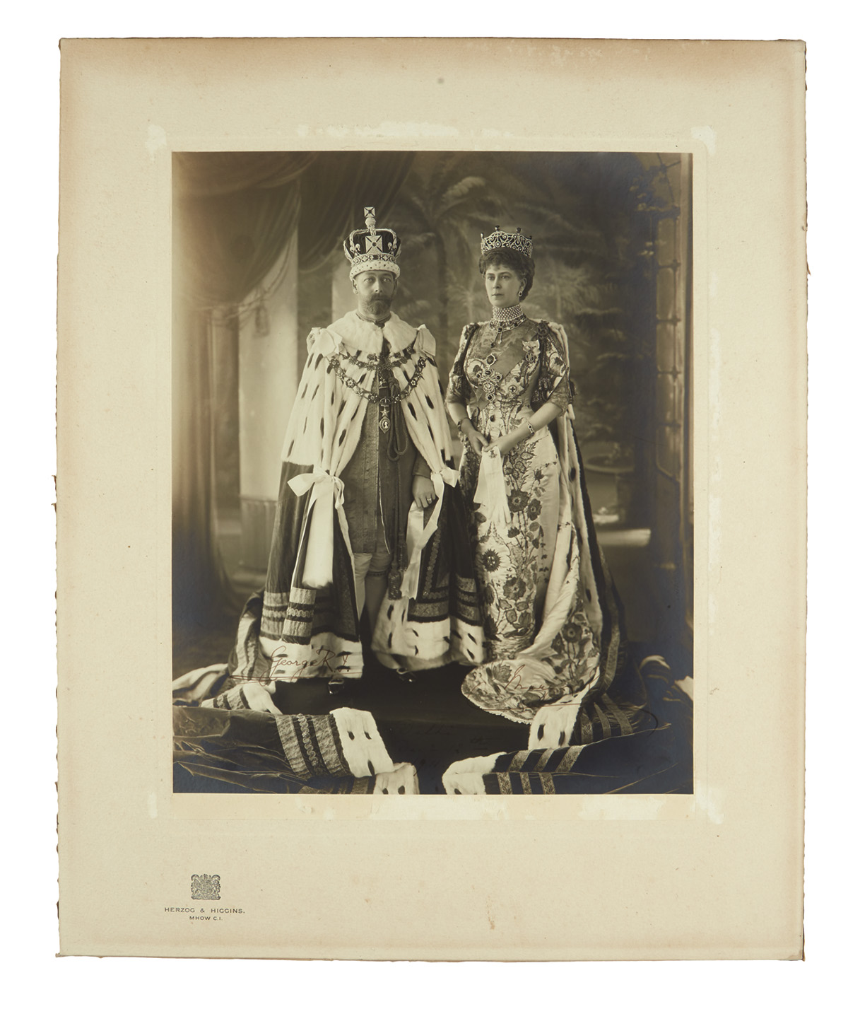 GEORGE V; AND MARY; KING AND QUEEN OF THE UK. Large Photograph Signed, by both (GeorgeR.I. and Mary R), gelatin silver print of a f